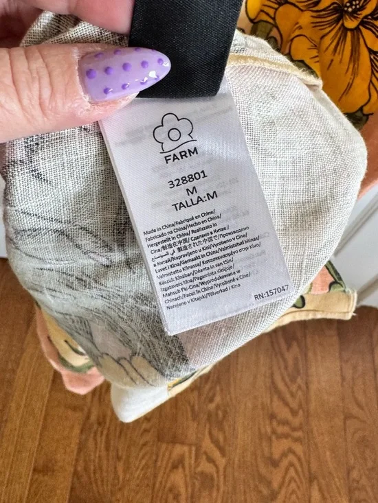 FARM Rio Delicate Flower Arabesques Linen Midi Dress- - Picture 7 of 9